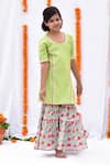 Buy Kalp Green Cotton Embroidery, Gota Patti, Tassels Floral Print Sharara Set at Aza Fashions Buy_Kalp_Green Cotton Embroidery, Gota Patti, Tassels Floral Print Sharara Set _at_Aza_Fashions