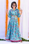 Kalp_Blue Cotton Embroidery, Gota Patti Shirt Style Choli And Lehenga Set_Online_at_Aza_Fashions