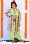 Buy Kalp Green Cotton Gota Patti, Embroidery Jacket Anarkali And Pant Set at Aza Fashions Buy_Kalp_Green Cotton Gota Patti, Embroidery Jacket Anarkali And Pant Set_at_Aza_Fashions
