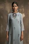 Shop Karishma Khanduja Bareilly Grey Georgette Round Embroidered Kurta Set Online at Aza Fashions Shop_Karishma Khanduja Bareilly_Grey Georgette Round Embroidered Kurta Set _Online_at_Aza_Fashions