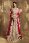 Buy_Karishma Khanduja Bareilly_Beige Chanderi Square Neck Embroidered Bridal Lehenga Set _at_Aza_Fashions