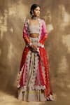 Shop_Karishma Khanduja Bareilly_Beige Chanderi Square Neck Embroidered Bridal Lehenga Set _at_Aza_Fashions