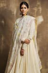 Shop_Karishma Khanduja Bareilly_Beige Cotton With Foil Weave Scoop Neck Woven Motif Anarkali Set For Women_Online_at_Aza_Fashions