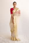 Buy_Kapardara_Beige Silk Organza Saree  _at_Aza_Fashions