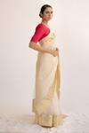 Kapardara_Beige Silk Organza Saree  _Online_at_Aza_Fashions