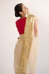 Kapardara_Beige Silk Organza Saree  _at_Aza_Fashions