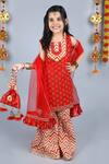 Buy_Kids Lane_Red Cotton Embroidery, Gota Patti Kurta Sharara Set_at_Aza_Fashions