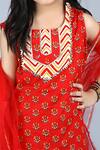 Shop_Kids Lane_Red Cotton Embroidery, Gota Patti Kurta Sharara Set_at_Aza_Fashions