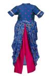 Buy_Kids Lane_Blue Kota Doria Embroidered Thread Bandhani Draped Kurta And Pant Set _at_Aza_Fashions