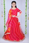 Buy_Kids Lane_Red Cotton Print Lehriya Lehenga Set  _at_Aza_Fashions