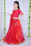 Kids Lane_Red Cotton Print Lehriya Lehenga Set  _Online_at_Aza_Fashions