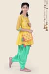 Kids Lane_Yellow Kurtachanderi Embroidered Dragonfly Kurta And Dhoti Pant Set  _Online_at_Aza_Fashions