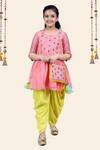 Buy_Kids Lane_Pink Kurtachanderi Embroidered Floral Kurta And Dhoti Pant Set  _at_Aza_Fashions