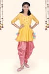 Buy_Kids Lane_Yellow Kurtachanderi Embroidered Floral Kurta And Dhoti Pant Set _at_Aza_Fashions