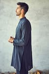 Shop_Kharakapas_Grey Handloom Cotton Dark Knight Kurta Set _Online_at_Aza_Fashions