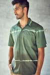 Shop Kharakapas Green Handloom Cotton Shibori Pattern Forest Ghost Shirt Online at Aza Fashions Shop_Kharakapas_Green Handloom Cotton Shibori Pattern Forest Ghost Shirt _Online_at_Aza_Fashions