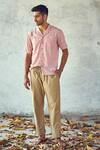 Buy_Kharakapas_Pink Double Cotton Plain Cherry Blush Camp Collar Shirt _at_Aza_Fashions