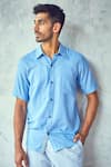 Shop Kharakapas Blue Handloom Cotton Underline Shirt Online at Aza Fashions Shop_Kharakapas_Blue Handloom Cotton Underline Shirt _Online_at_Aza_Fashions
