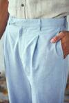 Kharakapas_Blue 100% Cotton Striped Misty Cloud Pleated Trouser _at_Aza_Fashions