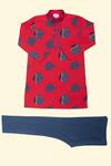 Buy_Krishna Mehta_Red Cotton, Viscose Embroidery Fish Hand Block Print Kurta Set_at_Aza_Fashions