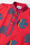 Krishna Mehta_Red Cotton, Viscose Embroidery Fish Hand Block Print Kurta Set_Online_at_Aza_Fashions