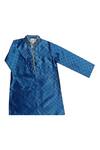 Shop_Krishna Mehta_Blue Floral Block Print Kurta And Pant Set For Boys_at_Aza_Fashions