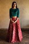 Buy_Shorshe Clothing_Red Satin Banarasi Brocade Silk Lehenga Set_at_Aza_Fashions