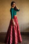 Shorshe Clothing_Red Satin Banarasi Brocade Silk Lehenga Set_Online_at_Aza_Fashions