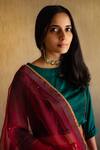 Shop_Shorshe Clothing_Red Satin Banarasi Brocade Silk Lehenga Set_Online_at_Aza_Fashions