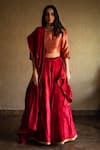 Buy_Shorshe Clothing_Red Velvet Lehenga Set_at_Aza_Fashions