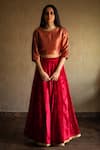 Shop_Shorshe Clothing_Red Velvet Lehenga Set_at_Aza_Fashions