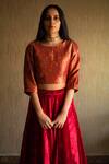Buy_Shorshe Clothing_Red Velvet Lehenga Set_Online_at_Aza_Fashions