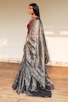 Shop_Shorshe Clothing_Grey Handloom Tissue Lehenga Set_at_Aza_Fashions