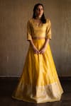 Shorshe Clothing_Yellow Handloom Tissue Lehenga Set_Online_at_Aza_Fashions