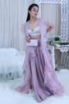 Varun Chakkilam_Pink Top Net Skirt Chiffon Jacket Organza Sweetheart Ruffle And Lehenga Set_Online_at_Aza_Fashions
