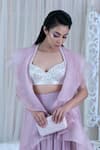 Buy_Varun Chakkilam_Pink Top Net Skirt Chiffon Jacket Organza Sweetheart Ruffle And Lehenga Set_Online_at_Aza_Fashions