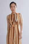 KoAi_Brown Chanderi Silk Striped Jumpsuit _Online_at_Aza_Fashions