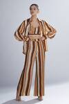 Buy_KoAi_Brown Silk Striped Palazzos _at_Aza_Fashions