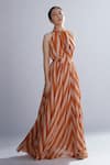 Buy_KoAi_Orange Chiffon Striped Bow Neck Maxi Dress _at_Aza_Fashions