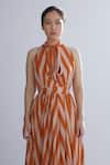 Shop_KoAi_Orange Chiffon Striped Bow Neck Maxi Dress _Online_at_Aza_Fashions