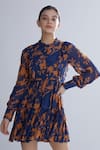 Buy_KoAi_Blue Chiffon Floral Print Tiered Frill Dress _at_Aza_Fashions