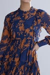 KoAi_Blue Chiffon Floral Print Tiered Frill Dress _at_Aza_Fashions