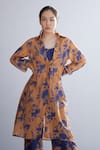 Buy_KoAi_Orange Chanderi Silk Floral Print Shirt Kurta _at_Aza_Fashions