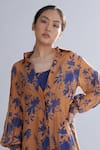 KoAi_Orange Chanderi Silk Floral Print Shirt Kurta _at_Aza_Fashions