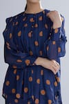KoAi_Blue Chiffon Pleated Polka Dot Blouse _at_Aza_Fashions