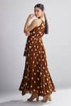 Shop_KoAi_Brown Chiffon Polka Dot Print Pleated Maxi Dress _at_Aza_Fashions