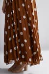 KoAi_Brown Chiffon Polka Dot Print Pleated Maxi Dress _at_Aza_Fashions