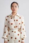 Buy_Koai_Beige Silk Polka Dot Print Shirt_Online_at_Aza_Fashions