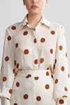 Shop_Koai_Beige Silk Polka Dot Print Shirt_Online_at_Aza_Fashions