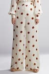 KoAi_Beige Silk Polka Dot Print Palazzos _Online_at_Aza_Fashions